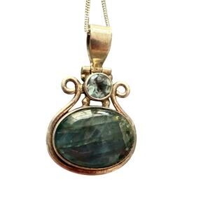 925 Sterling Silver Blue Topaz Labradorite Pendant Necklace 

Preowned